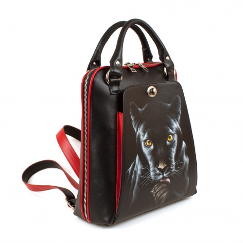 Кожаная сумка-рюкзак с росписью по коже "Черная пантера" фото фото 2