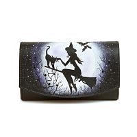 Стильный женский кошелек с росписью ручной работы "Ведьмочка" — женский кожаный кошелек-портмоне ручной работы с рисунком