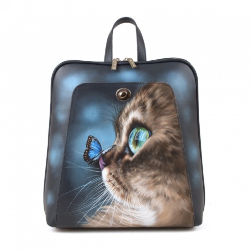 Рюкзак ручной работы с рисунком "Котик и бабочка" фото