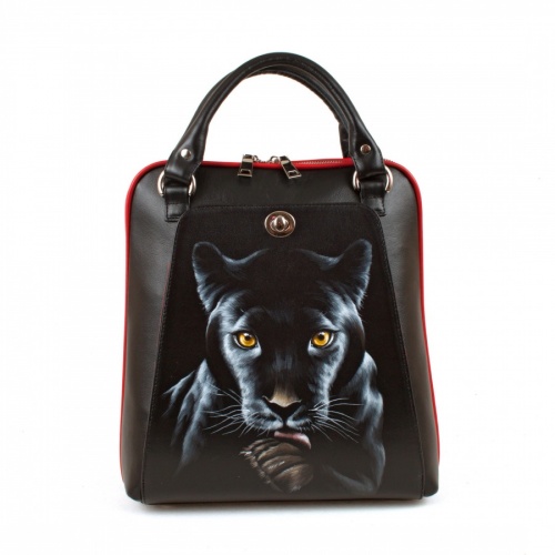 Кожаная сумка-рюкзак с росписью по коже "Черная пантера" фото