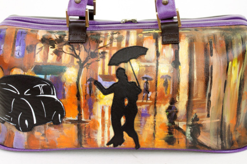 Сумка саквояж из кожи с росписью и аппликацией "Вечерний танец" - кожаный дорожный саквояж ручной работы с рисунком на заказ |  Sumnizza фото 4