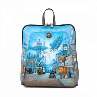 Женский кожаный рюкзак "Машина времени" с рисунком, росписью, принтом - фото