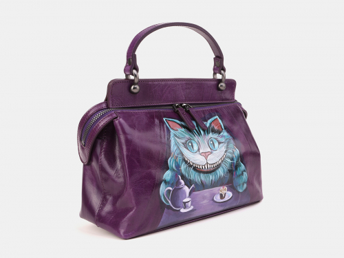 Женская кожаная сумка с росписью "В гостях у Чешира" фото фото 2