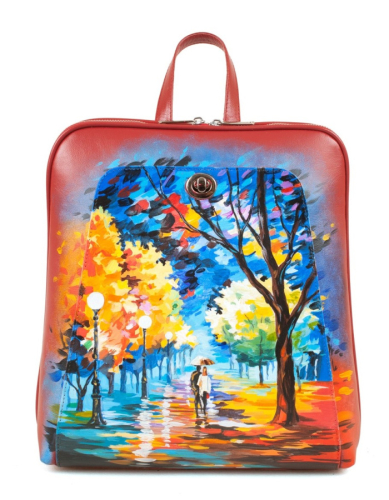 Городской рюкзак с накладным карманом и росписью "Осенний вечер" ручной работы с рисунком и вышивкой на заказ - Sumnizza