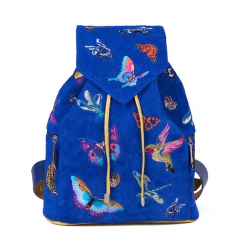 Замшевый женский рюкзак с вышивкой "Колибри и бабочки" фото