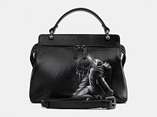 Женская кожаная сумка с карманом "Девушка-волчица" с росписью, принтом