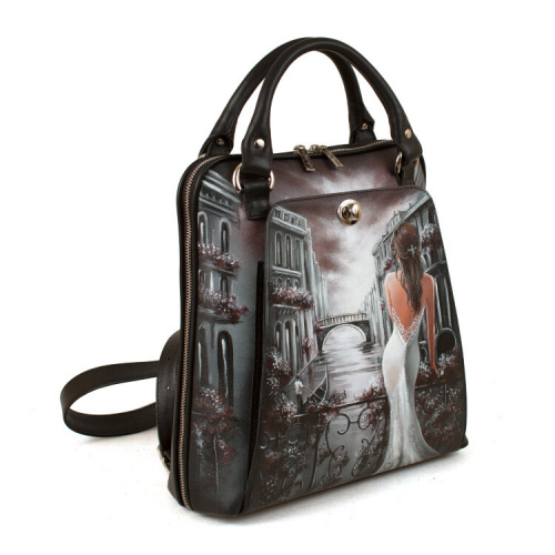 Черная сумка-рюкзак с росписью "Дама в Венеции" фото фото 4