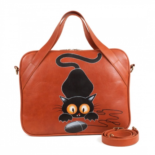 Кожаный портфель с росписью "Кошка и мышка" фото