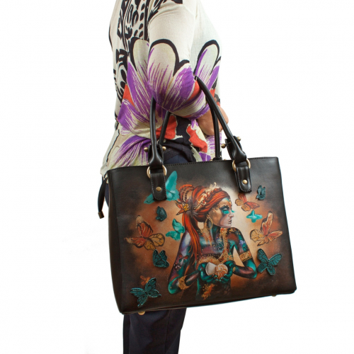 Кожаная сумка шоппер с росписью "Старый город" фото шоппера фото 4