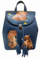 Рюкзак из натуральной кожи с росписью "Капибара" фото
