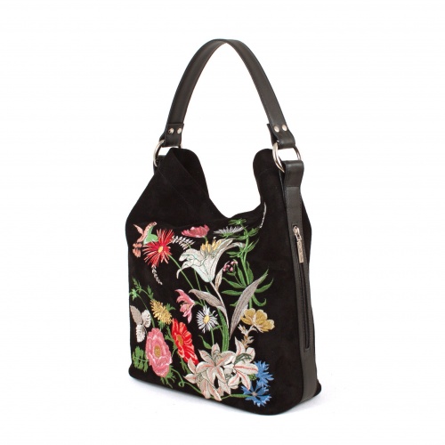 Женская кожаная сумка мешком "Полевые цветы" фото фото 2