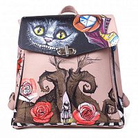 Женский кожаный рюкзак с росписью "Чешир и Алиса" с росписью, принтом - фото
