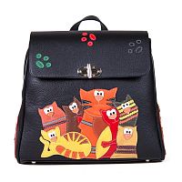 Рюкзак кожаный с ручной росписью "Стая котов" с росписью, принтом - фото