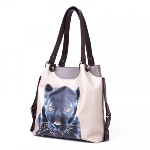 Женская сумка тоут из кожи с росписью "Черная пантера" фото фото 2