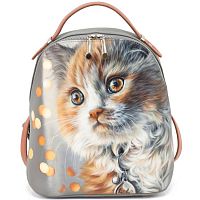 Кожаный рюкзак с рисунком кошечки "Карие глазки" с росписью, принтом - фото