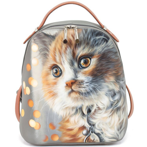 Кожаный рюкзак с рисунком кошечки "Карие глазки" фото