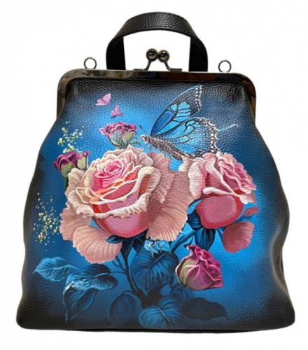 Женская сумка-рюкзак на фермуаре "Розовые розы" фото