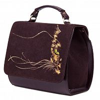 Женская сумка из натуральной замши "Вышивка кошка" фото