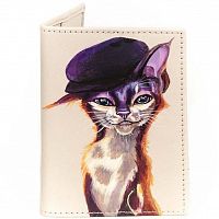 Обложка для документов и паспорта "Кошка хулиган" ручной работы с рисунком, росписью, принтом - смотреть фото