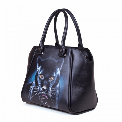 Средняя кожаная сумка тоут с рисунком "Черная пантера" фото фото 2