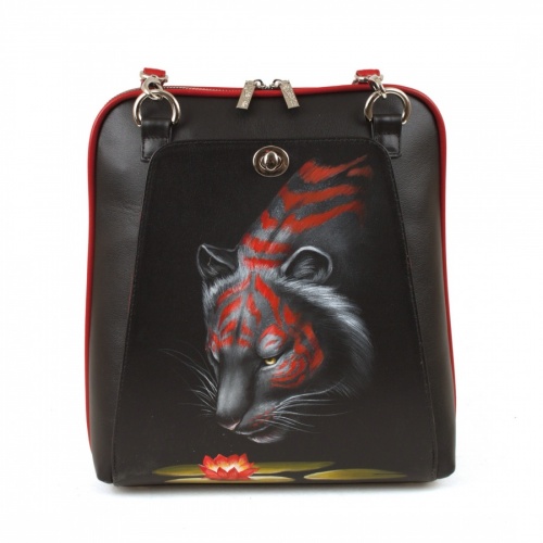 Кожаная сумка рюкзак с росписью "Амурский тигр" фото