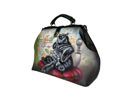 Кожаная сумка-саквояж с рисунком "Кот Бегемот" фото фото 4