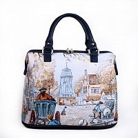 Женская сумка-саквояж с рисунком "Ретро город" с росписью, принтом - фото