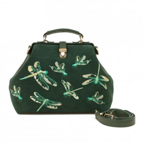 Зелёная замшевая сумка "Стрекозы" с рисунком, росписью, принтом - фото фото 2