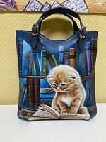 Шоппер на заказ с росписью "Котик с книжками" - фото