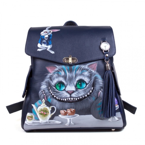Кожаный рюкзак с росписью "Чеширский кот" фото