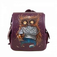 Кожаный женский рюкзак ручной работы "Утренняя сова" с росписью, принтом - фото