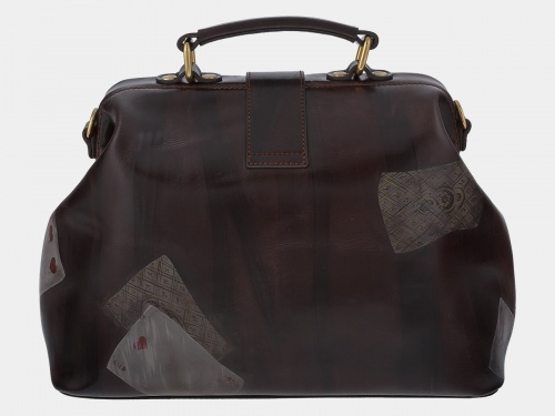 Кожаная сумка-саквояж "Азарт" с росписью, принтом - фото фото 2