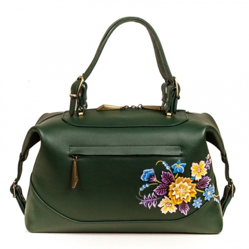 Зелёная женская сумка "Мандаринки" с рисунками, росписью ручной работы - фото фото 3