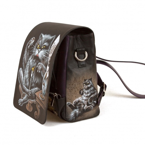 Женская сумка-рюкзак с рисунком ручной работы "Кот Бегемот" фото фото 2