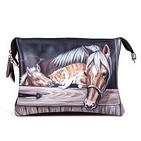 Женская сумка клатч с росписью "Лошадь и кот" фото