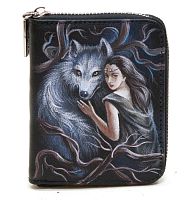 Кожаный кошелек на молнии для мужчин ручной работы с рисунком на заказ "Девушка и волк" | Купить в Москве и Санкт-Петербурге
