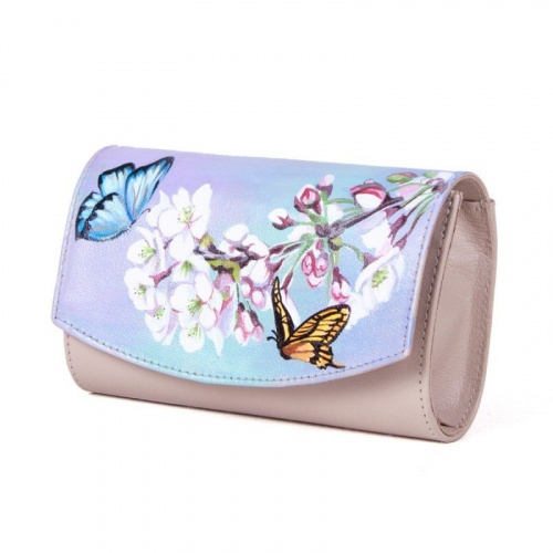 Женская сумка-кошелек через плечо "Весенняя" ручной работы с росписью, рисунком, принтом - смотреть фото фото 2