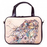 Женская деловая сумка для ноутбука "Филин" с росписью, принтом - фото