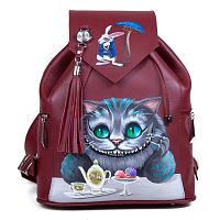 Городской рюкзак для девушек "Чеширское чаепитие" с рисунком, росписью, принтом - фото