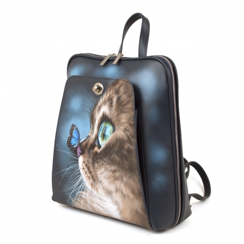 Рюкзак ручной работы с рисунком "Котик и бабочка" фото фото 2