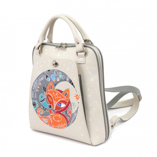 Женская кожаная сумка-рюкзак с росписью "Лисичка Инь" фото фото 3