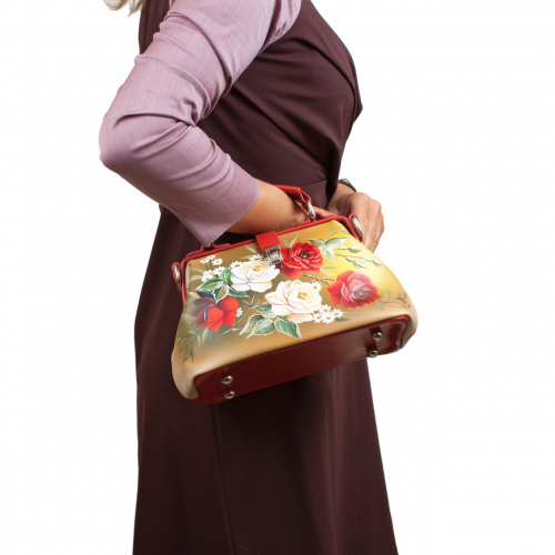 Небольшая женская сумка-саквояж с росписью "Розовый куст" фото фото 7