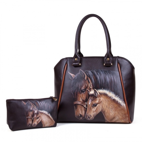 Комплект из сумки и косметички "Лошадки" фото
