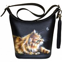 Кожаная сумка хобо с рисунком котенка "Кот и мотылек" фото