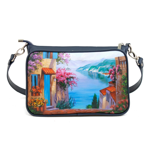 Прямоугольная сумка через плечо с рисунком ручной работы на заказ «У моря» — кросс боди с принтом на заказ фото 5