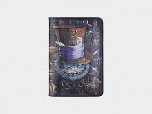 Кожаная обложка на паспорт ручной работы "Чешир в шляпе" с рисунком, росписью, принтом - фото