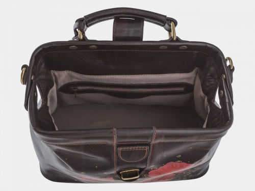 Женская кожаная сумка саквояж "Маки" фото фото 3