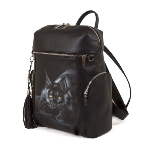 Оригинальный женский рюкзак с рисунком "Кошка охотница" фото фото 4