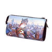 Женский кошелек с ручной росписью "Коты на крыше" фото