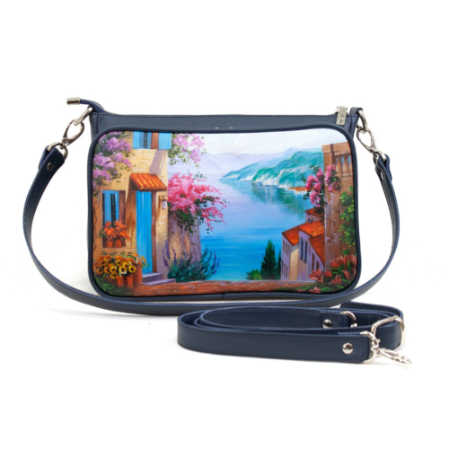 Прямоугольная сумка через плечо с рисунком ручной работы на заказ «У моря» — кросс боди с принтом на заказ